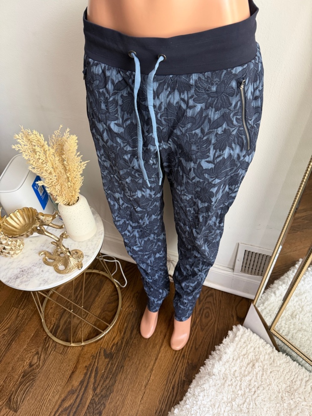 Navy Floral Print Drawstring Joggers - Picture 2 of 4